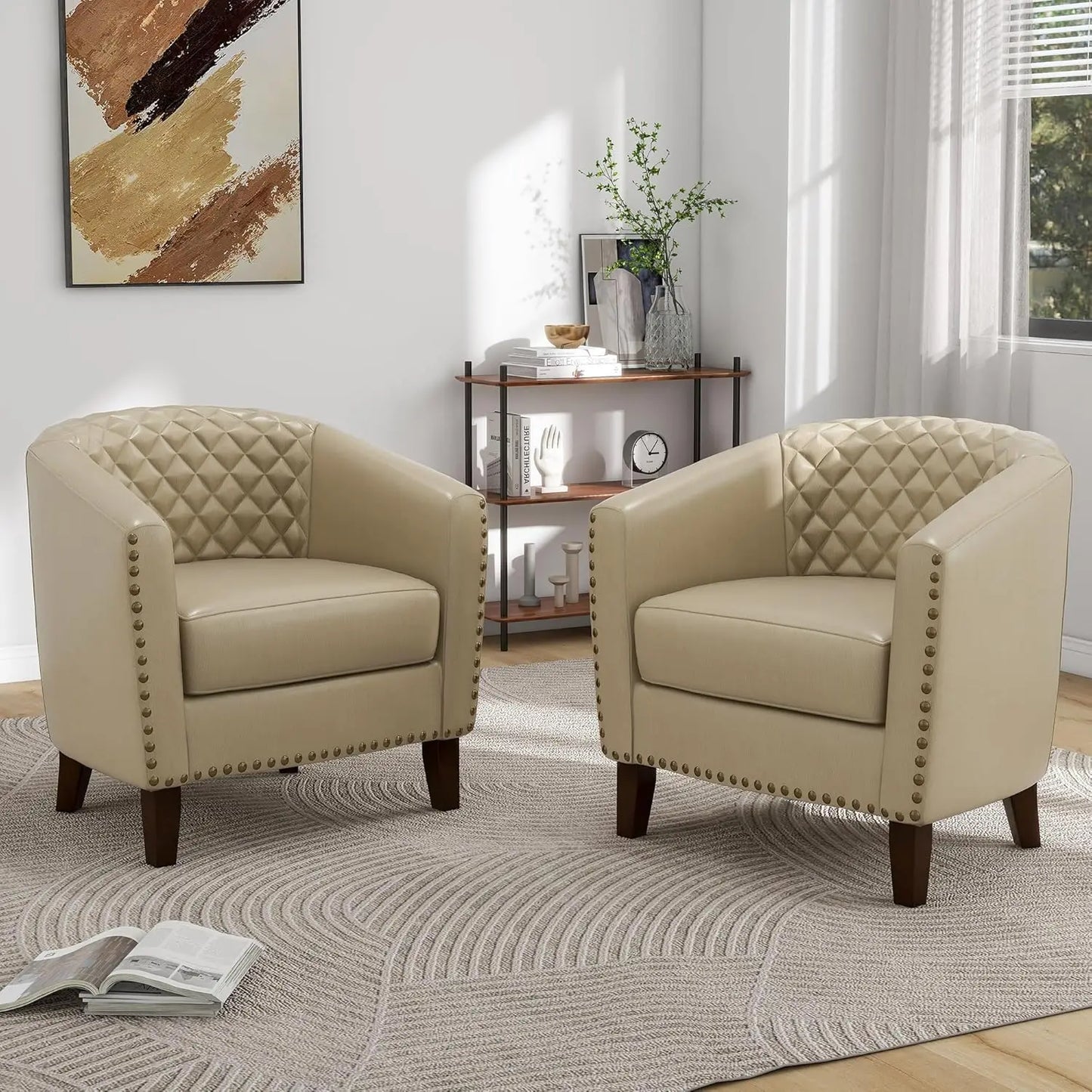 Faux Leather Barrel Accent Chairs Set of 4 Comfy Modern Design