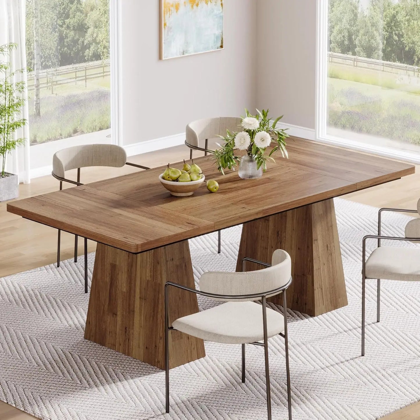 Modern 63 Inch Black Dining Table for 4 to 6 People