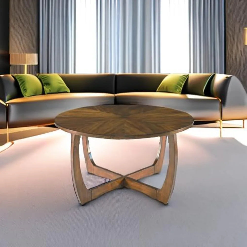 Mid Century Modern Round Walnut Coffee Table for Living Room
