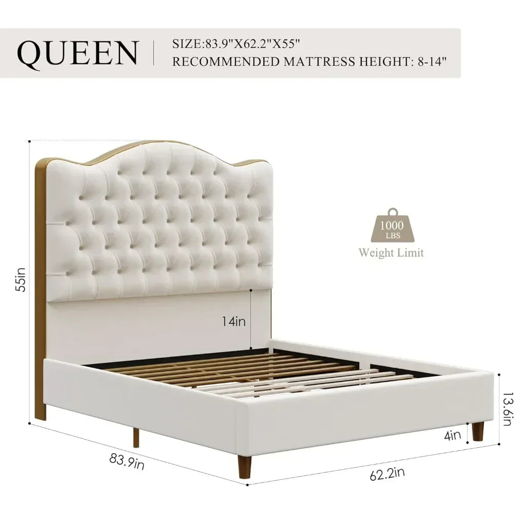 Modern Velvet Upholstered Queen King Size Platform Bed Frame