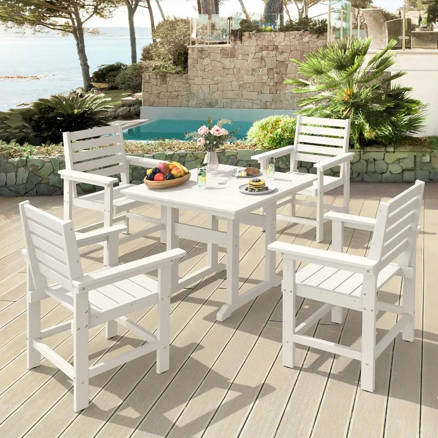 7 Piece Patio Table and Chairs Set with Umbrella Hole
