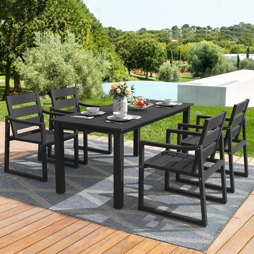 Black 5-Piece Patio Table and Chairs Set for Outdoor Dining