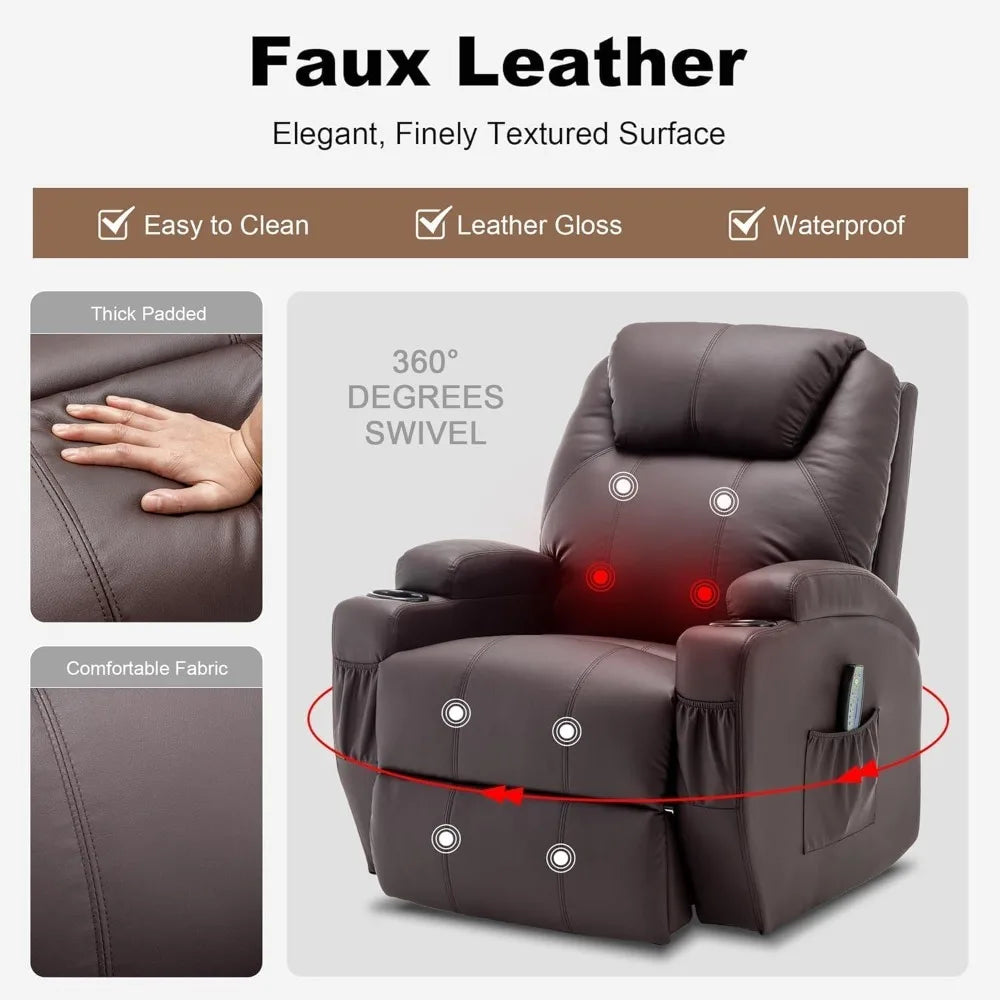 Comfortable 360 Degree Swivel Rocker Recliner with Massage Heat