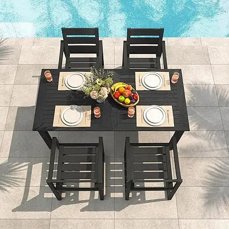 Black 5-Piece Patio Table and Chairs Set for Outdoor Dining