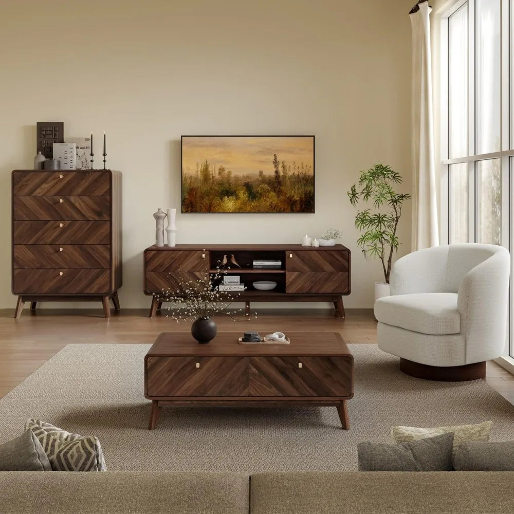 LuxenHome 47 Inch Mid Century Modern Coffee Table with Storage