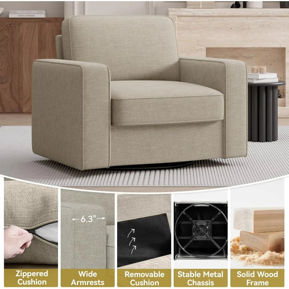 Beige Swivel Accent Sofa Chair Set of 2 for Living Room Office