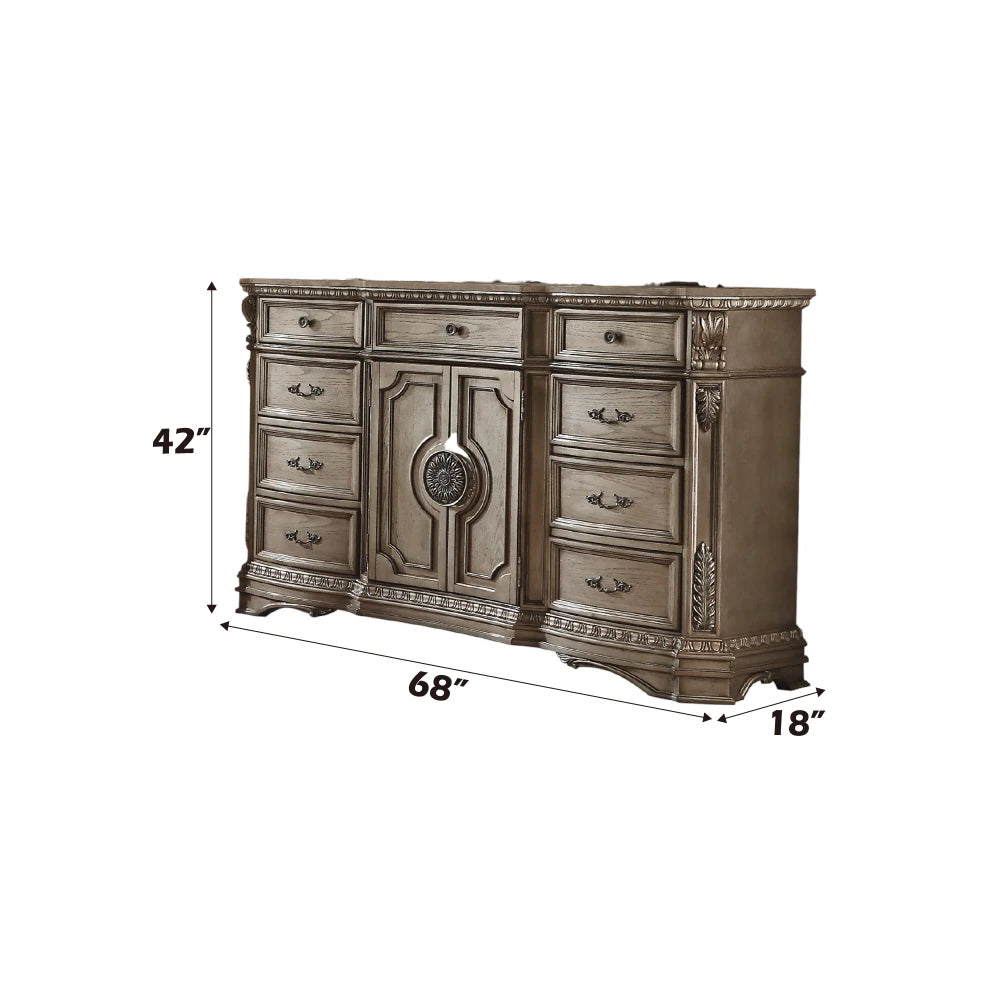 Antique Silver European Style Wooden Dresser with Mirror