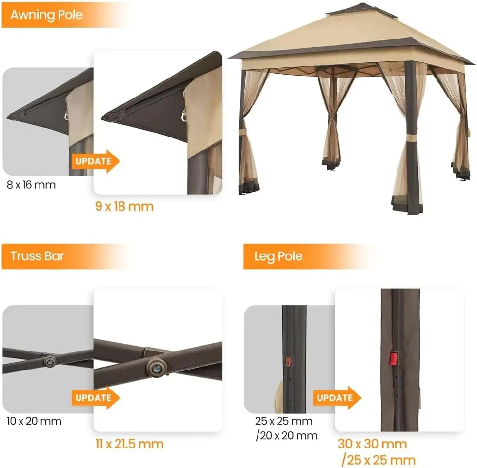 11x11 Pop Up Gazebo Instant Canopy Tent with Sandbags and Netting