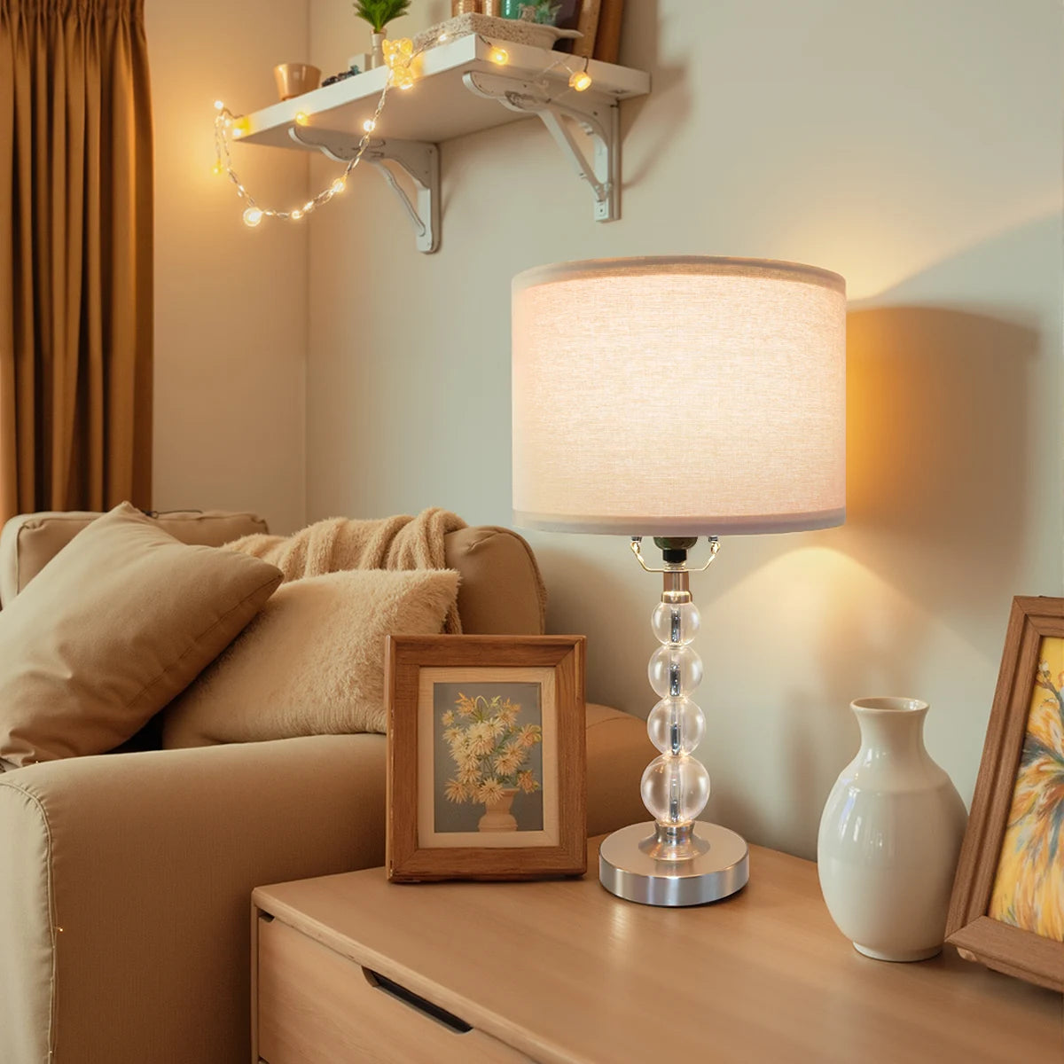 Modern Desk Lamp Set of Two with Linen Lampshade E26 Socket