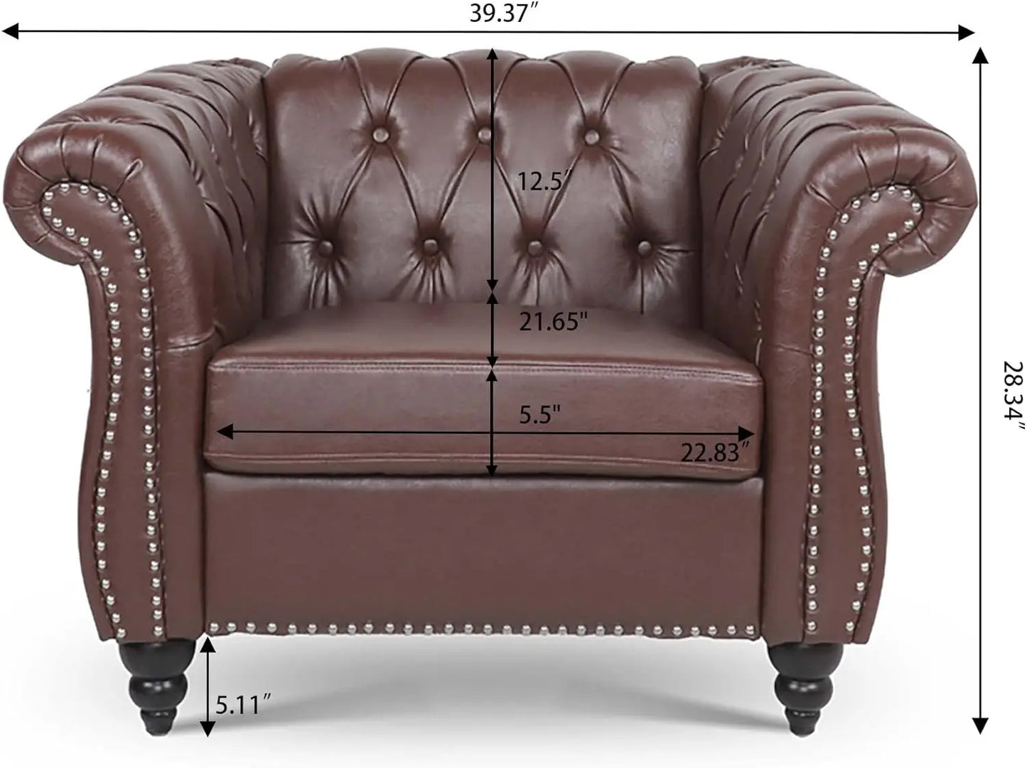 Dark Brown Leather Chesterfield Chair Mid Century Modern Sofa