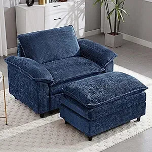 Orange Oversized Cloud Accent Chair with Ottoman for Comfort