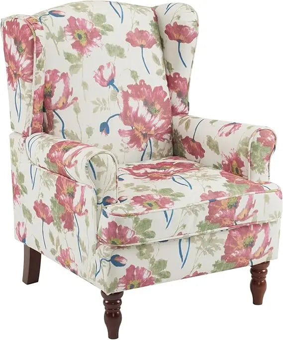 Floral Accent Chair with High Back Upholstered Armchair