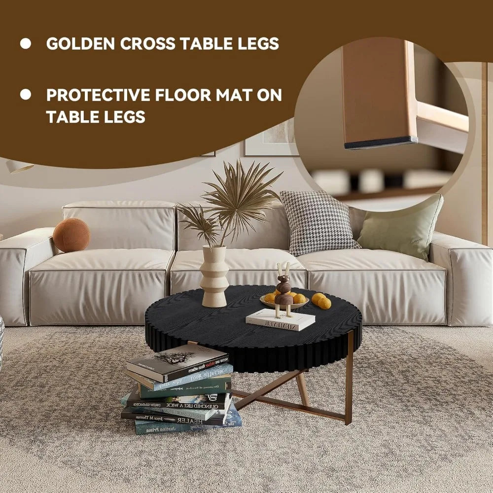 Modern 31.5 Inch Round Wooden Coffee Table for Living Room