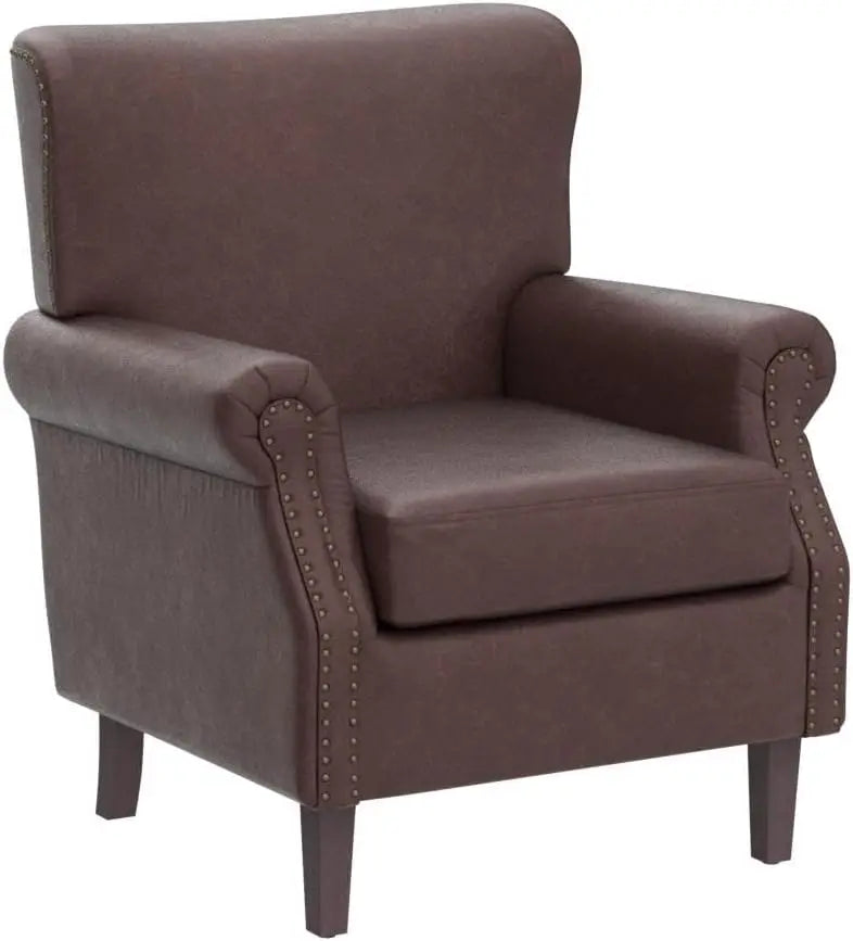 Faux Leather Accent Chairs Set of 2 Comfy Upholstered Brown