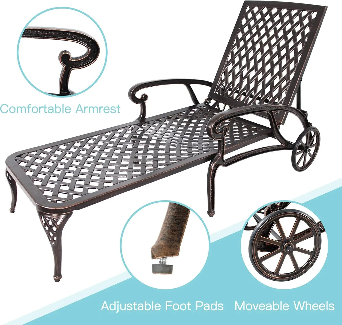 Bronze Chaise Lounge Chairs Set of 2 Adjustable Poolside Loungers