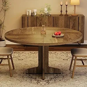 Round Dining Table for 4 with Wooden Base 47 Inch Black Circle