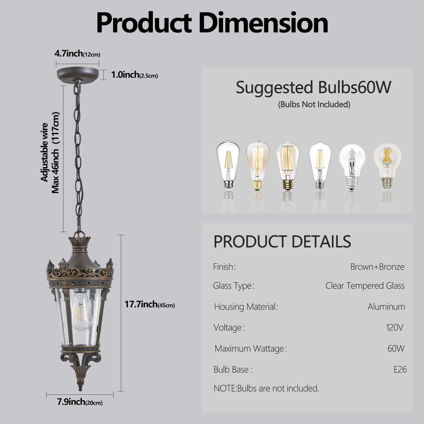 Antique Crown Outdoor Hanging Lantern with Vintage Metal Design