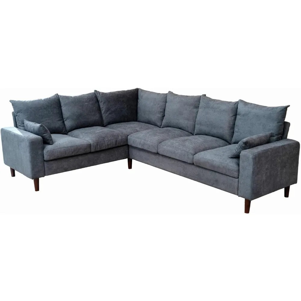 Modern Upholstered L-Shape Sectional Sofa in Grey for Living Room