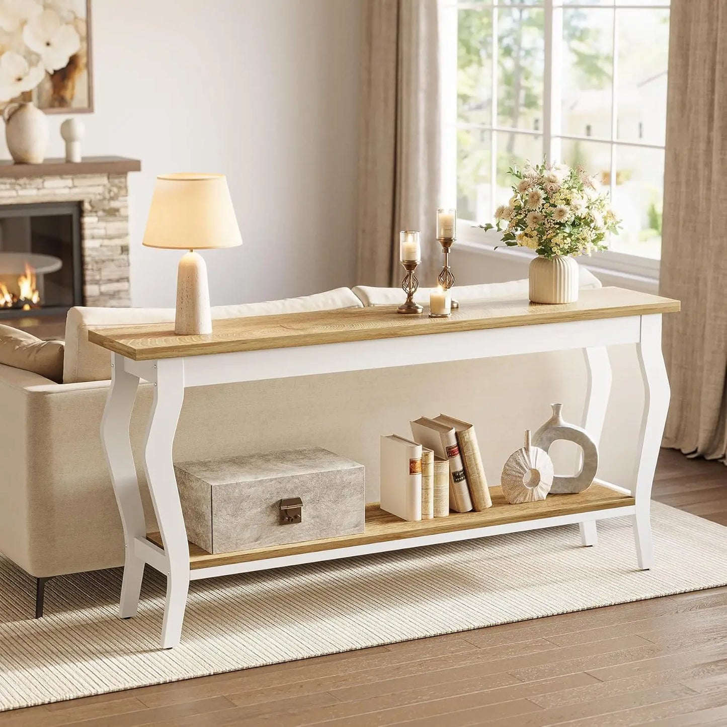 Little Tree Long Console Table with Metal Legs for Living Room