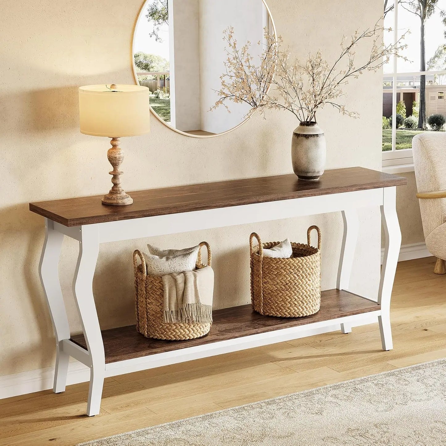 Little Tree Long Console Table with Metal Legs for Living Room