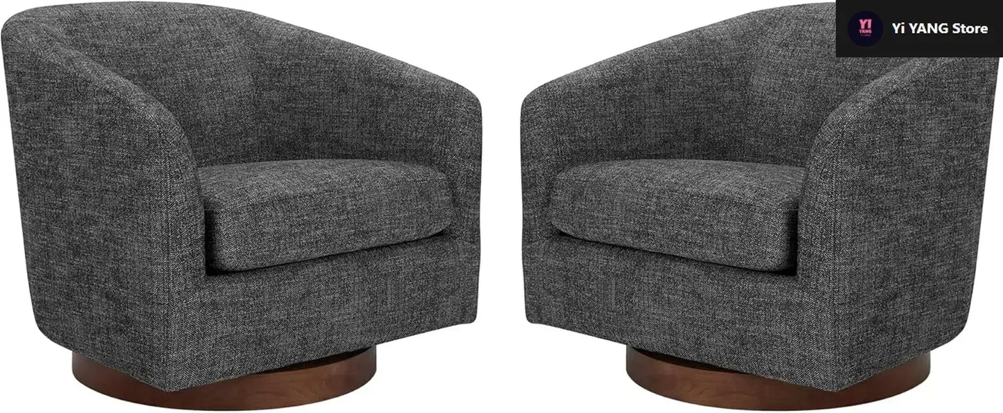 Dark Grey Swivel Accent Chair Set of 2 Upholstered Barrel Chairs