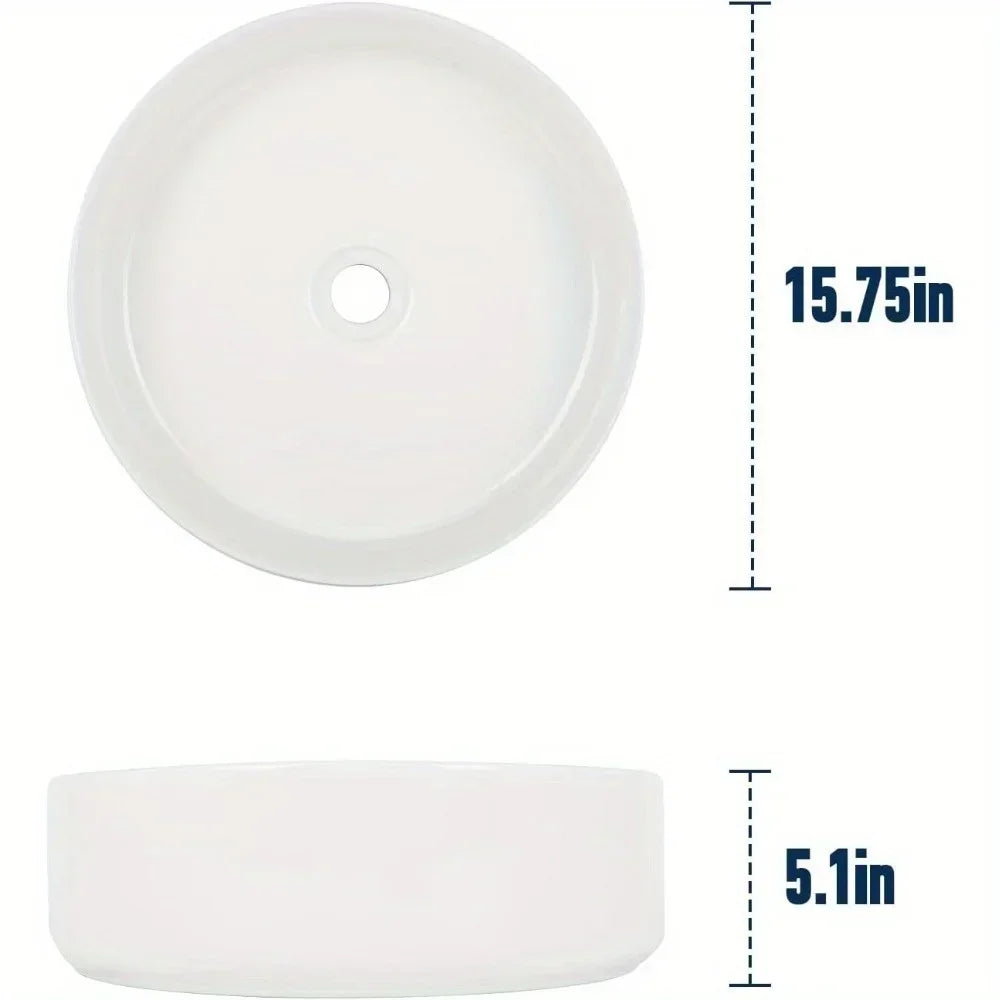 White Ceramic Round Bathroom Sink 16 Inch Countertop Basin