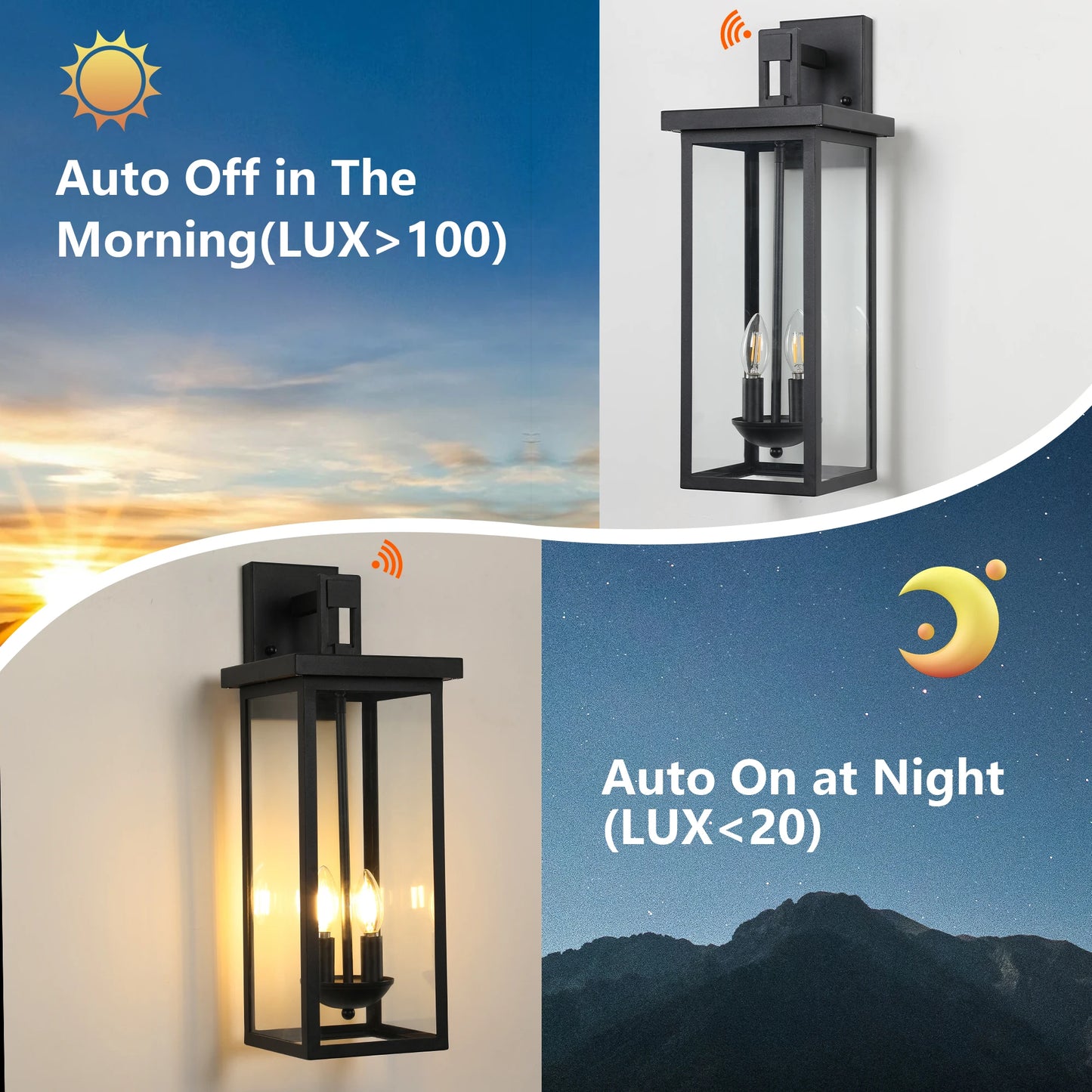 22 Inch Outdoor Wall Lantern with Dusk to Dawn Sensor Black