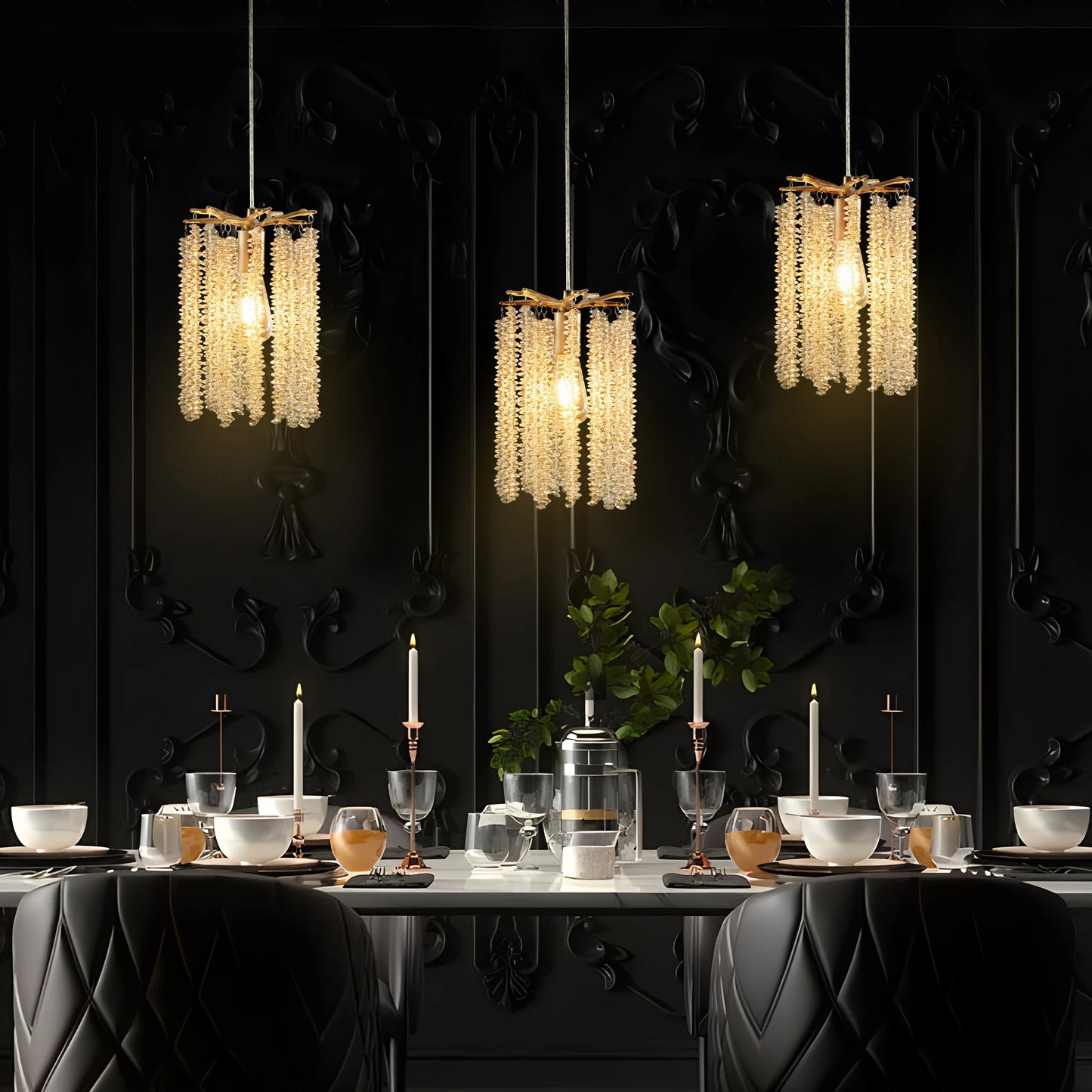 Luxury 3-Pack Crystal Pendant Lights with Elegant Golden Finish