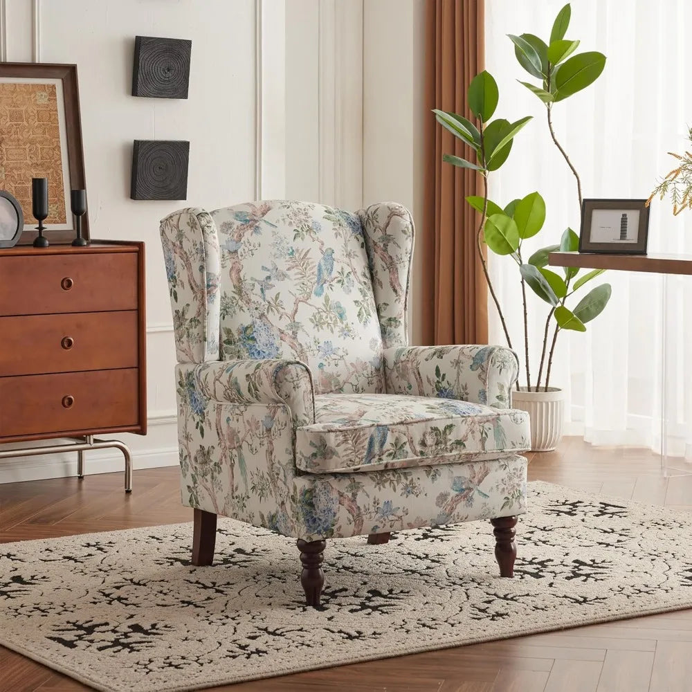 Floral Accent Chair with High Back Upholstered Armchair
