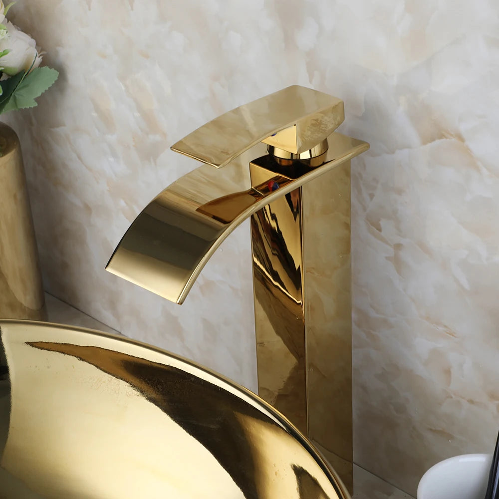 ZAPPO Luxury Gold Vessel Sink and Faucet Combo for Bathrooms