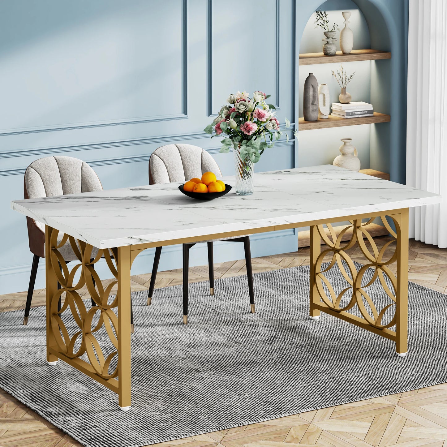 Tribesigns 63 Inch Modern Marble Dining Table for 6 People