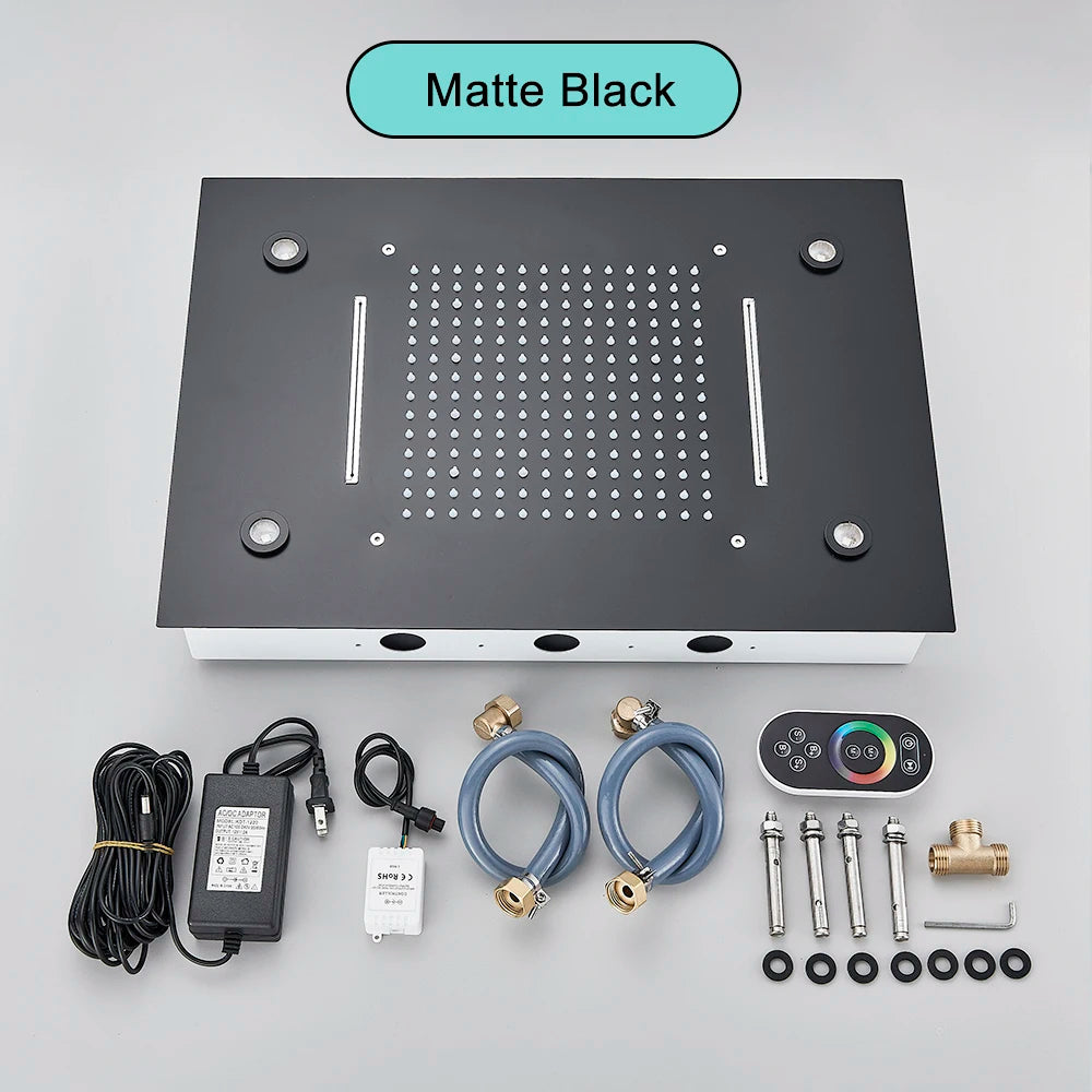 Black Intelligent Remote Control Rainfall Shower Head System