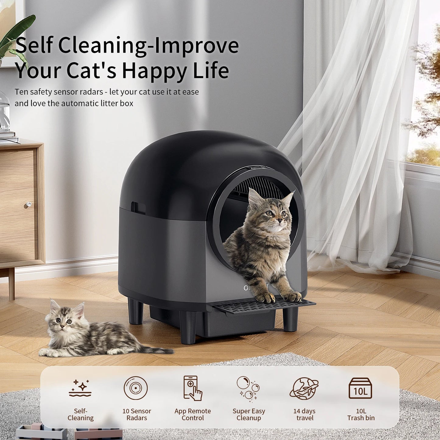 REDSASA Self Cleaning Automatic Cat Litter Box with Stairs