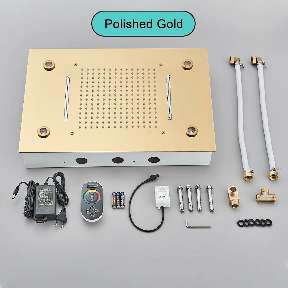Black Intelligent Remote Control Rainfall Shower Head System