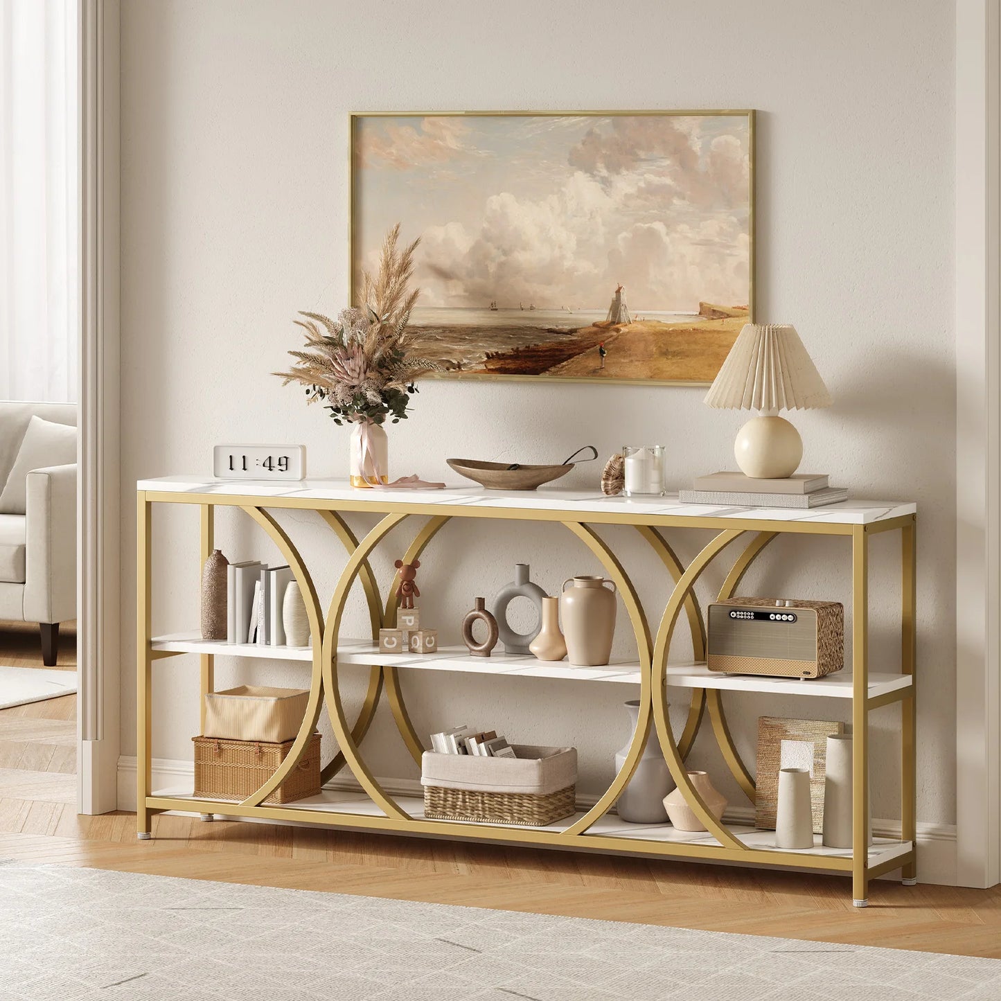 Modern 70.8 Inch Console Table with 3 Tier Storage Shelves