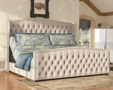 Amerlife King Size Adjustable Bed Frame with Velvet Headboard