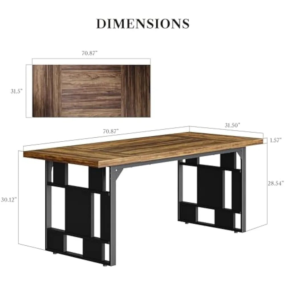 Rustic 71 Inch Large Dining Table for 6 with Metal Frame