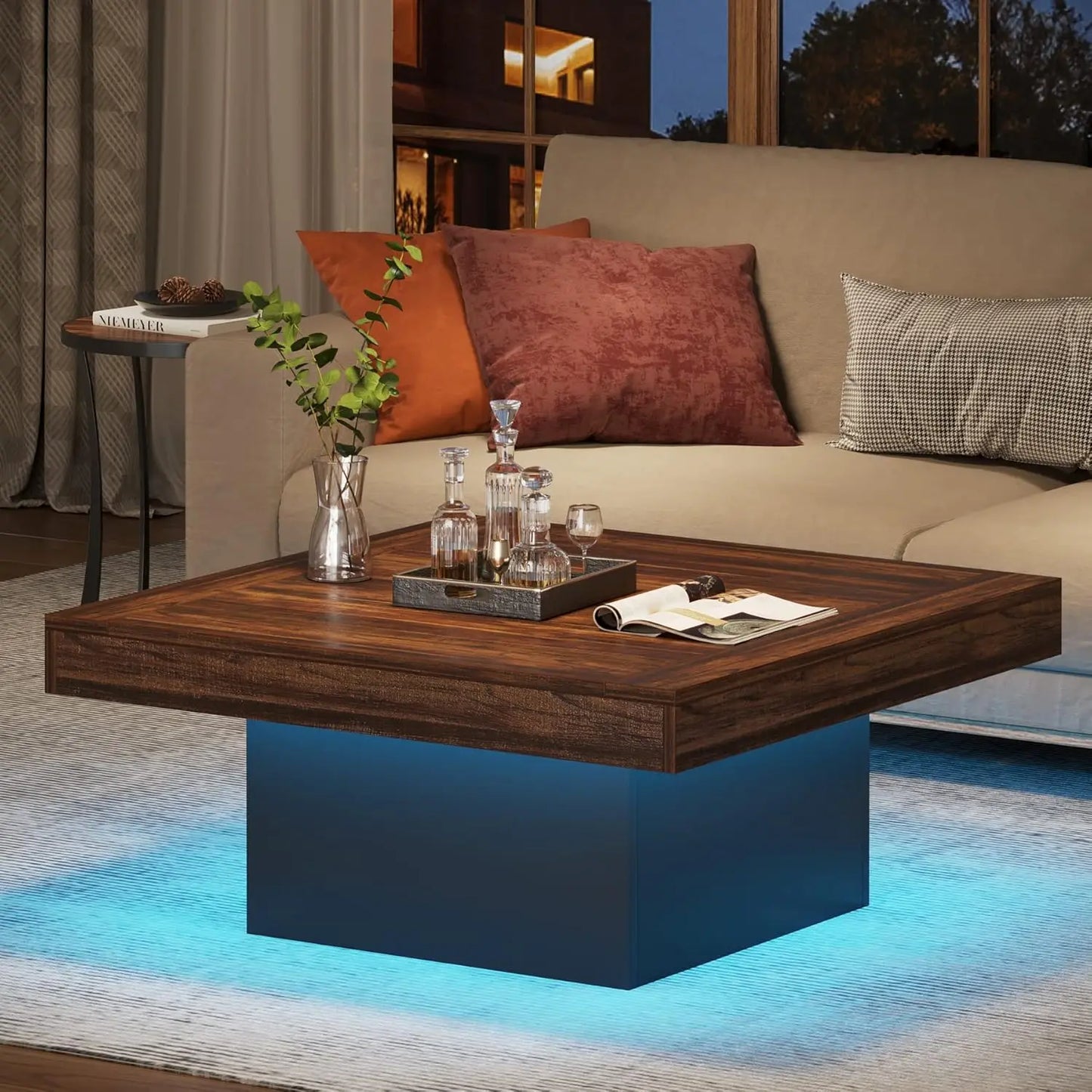 Farmhouse Square LED Coffee Table for Living Room Decor