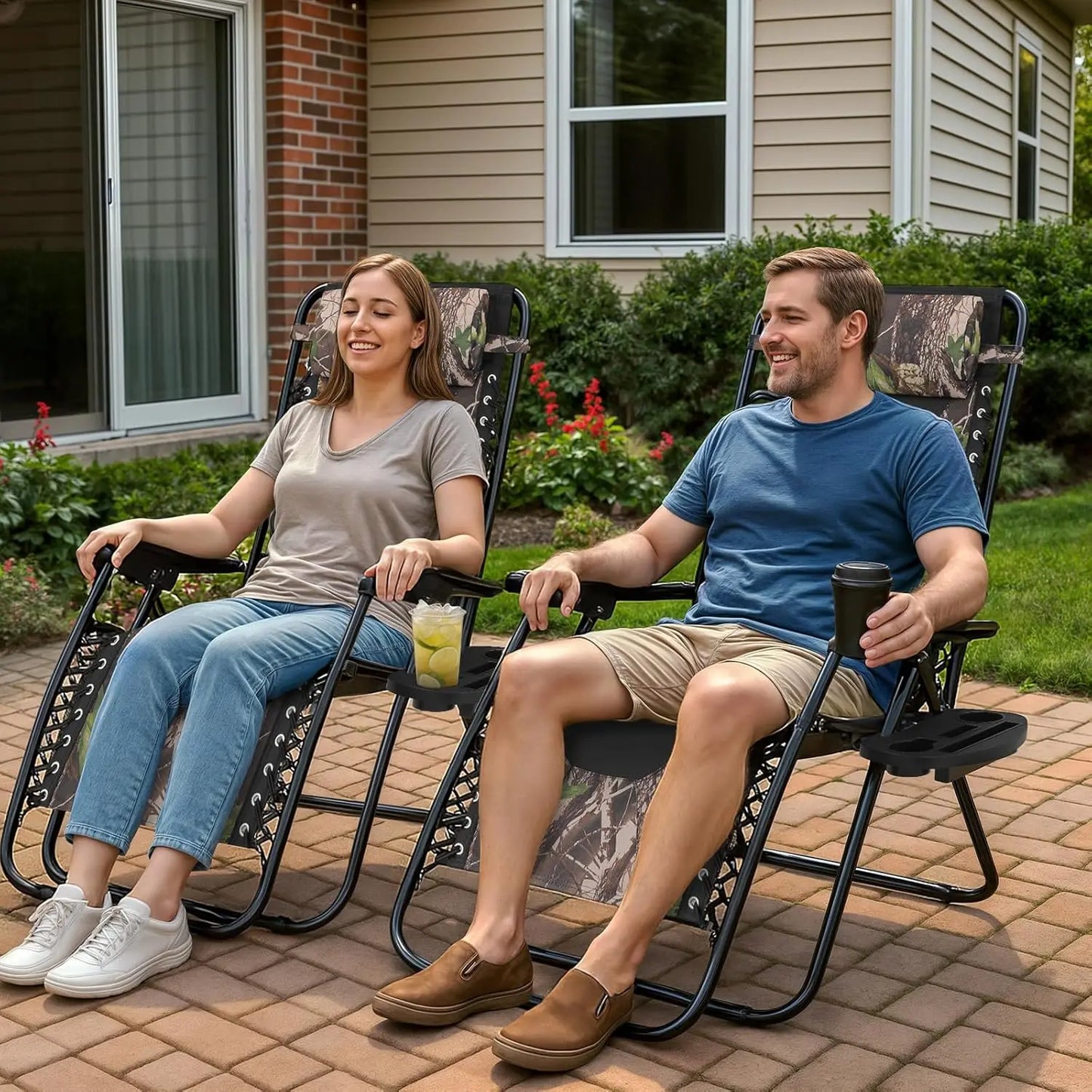 Zero Gravity Lounge Chairs Set of 2 with Adjustable Side Tray