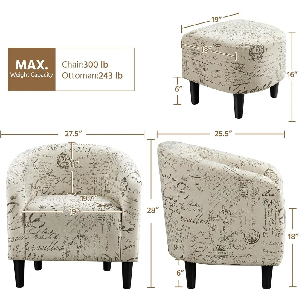 Modern Club Chair with Ottoman Upholstered Accent Armchair