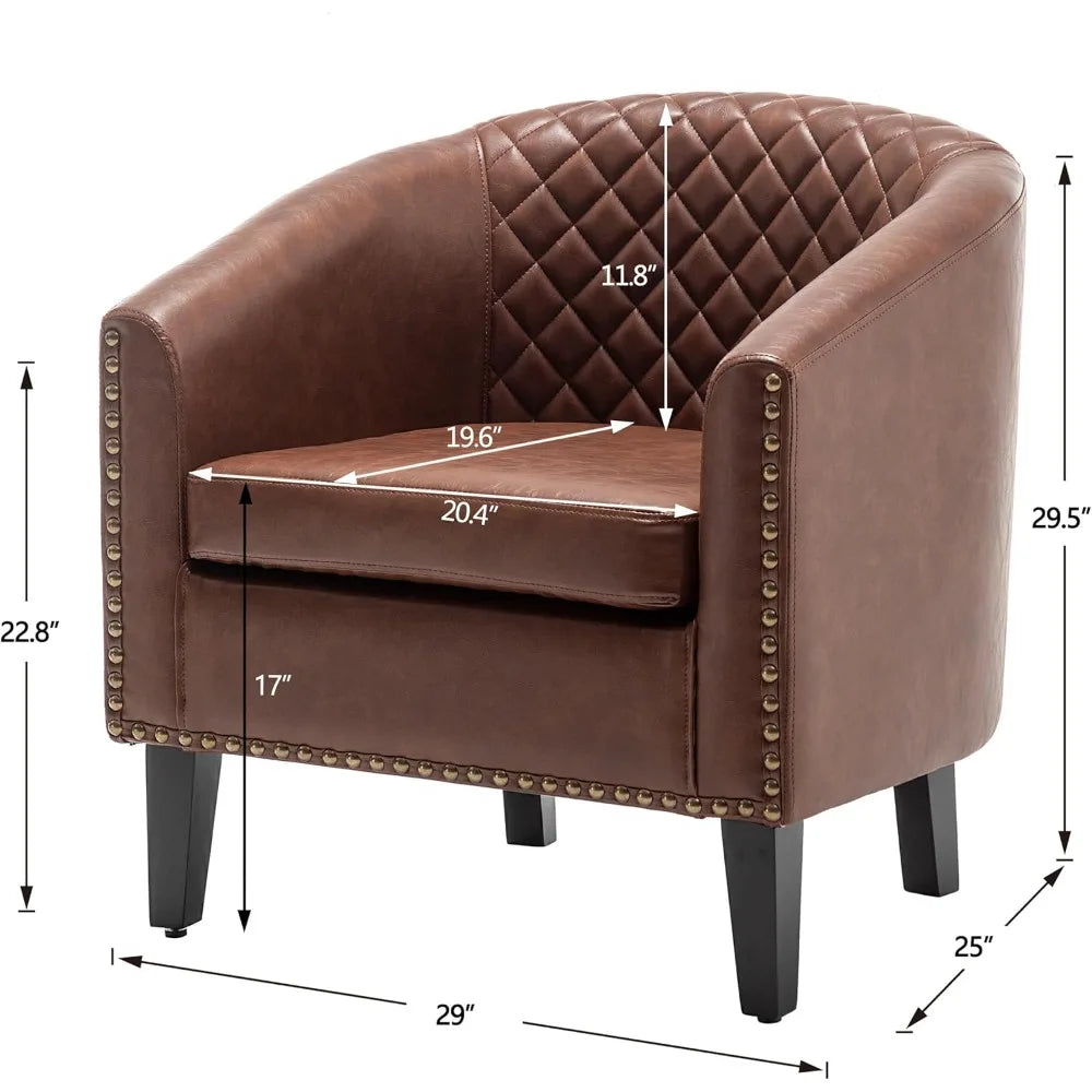 29 Inch Faux Leather Barrel Chairs Set of 2 Modern Accent Chairs