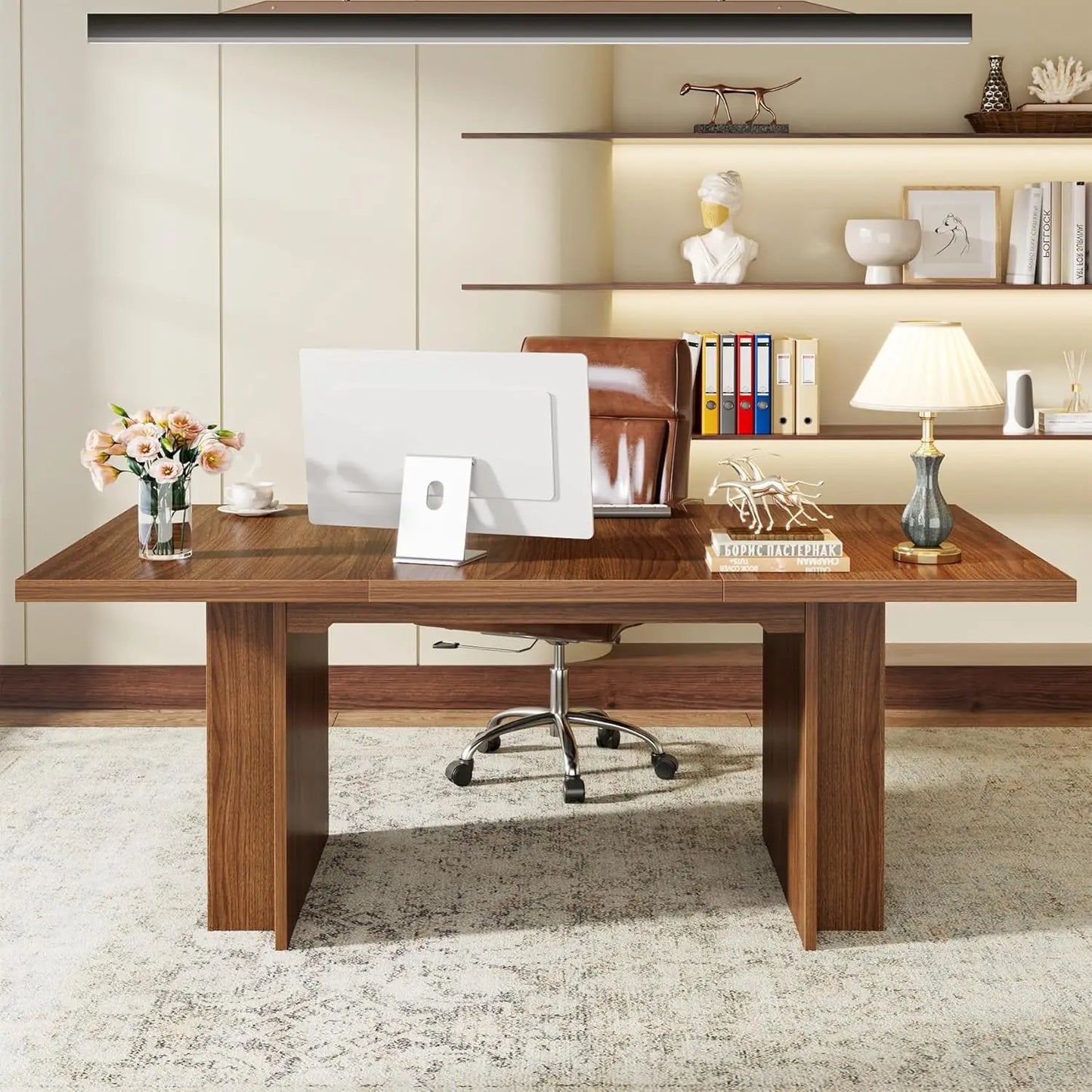 Farmhouse Dining Table for 6 to 8 with Storage 63 Inch Rectangular