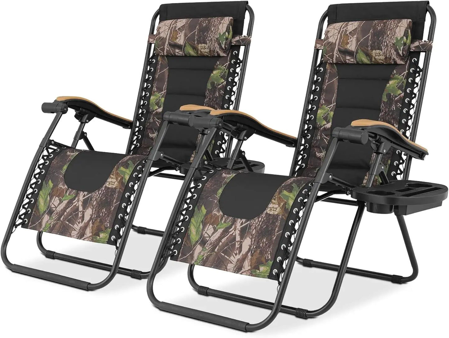 Zero Gravity Lounge Chairs Set of 2 with Adjustable Side Tray