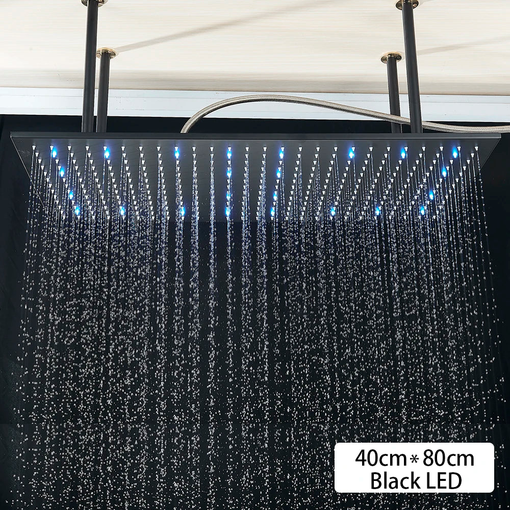 Black Intelligent Remote Control Rainfall Shower Head System