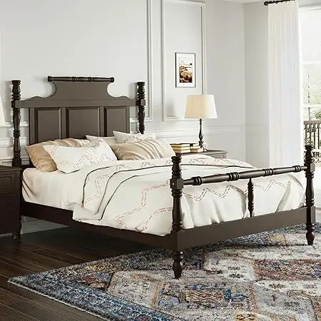 Softsea King Size Platform Bed with Crown Headboard and Storage