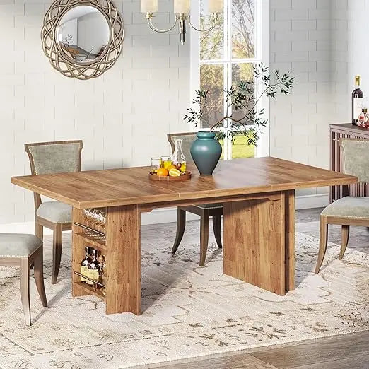 Farmhouse Dining Table for 6 to 8 with Storage and Shelves