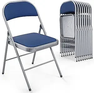 Folding Chairs Set of 10 with Padded Seats and Metal Frame