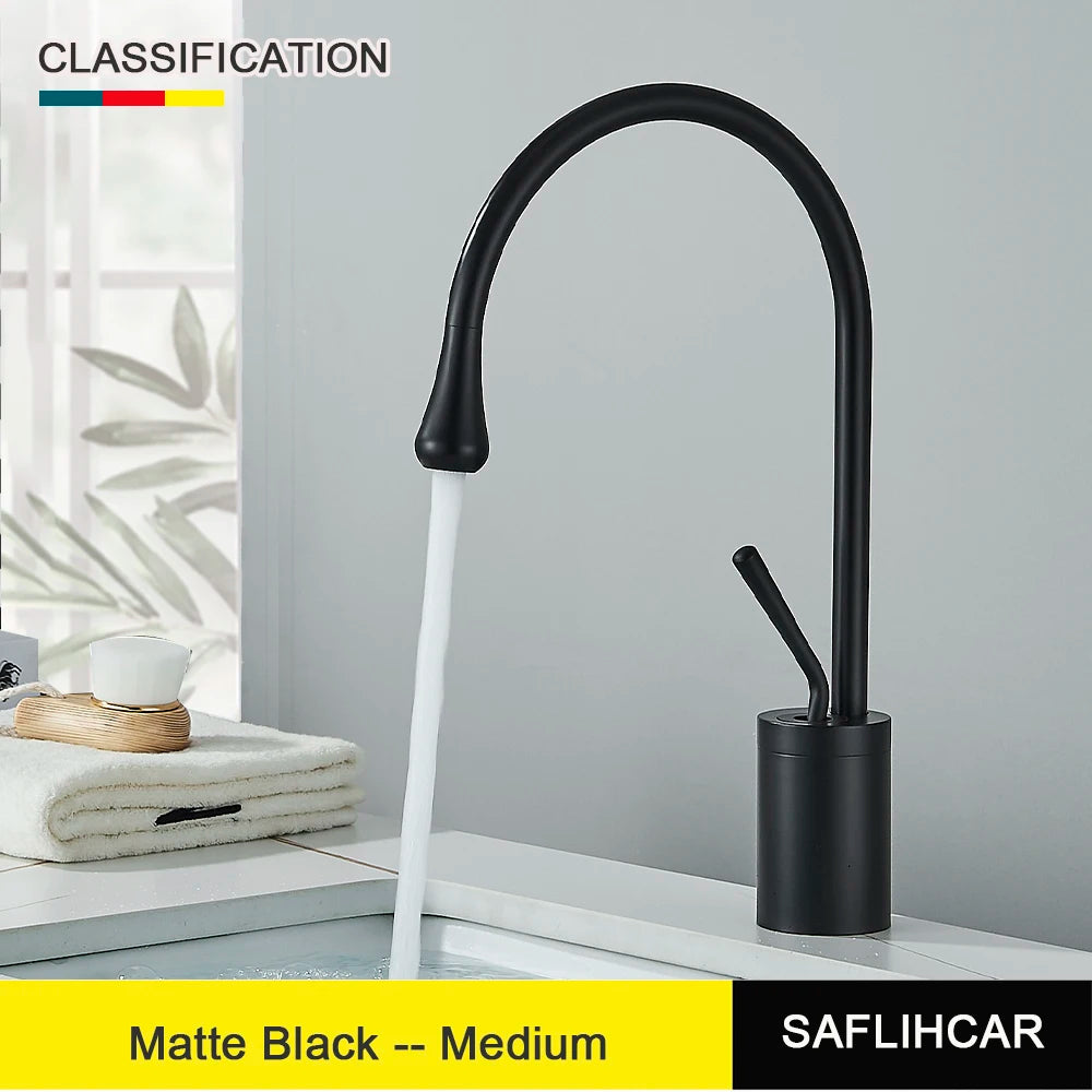 Brushed Gold Basin Faucet Deck Mounted Mixer for Bathroom Sink