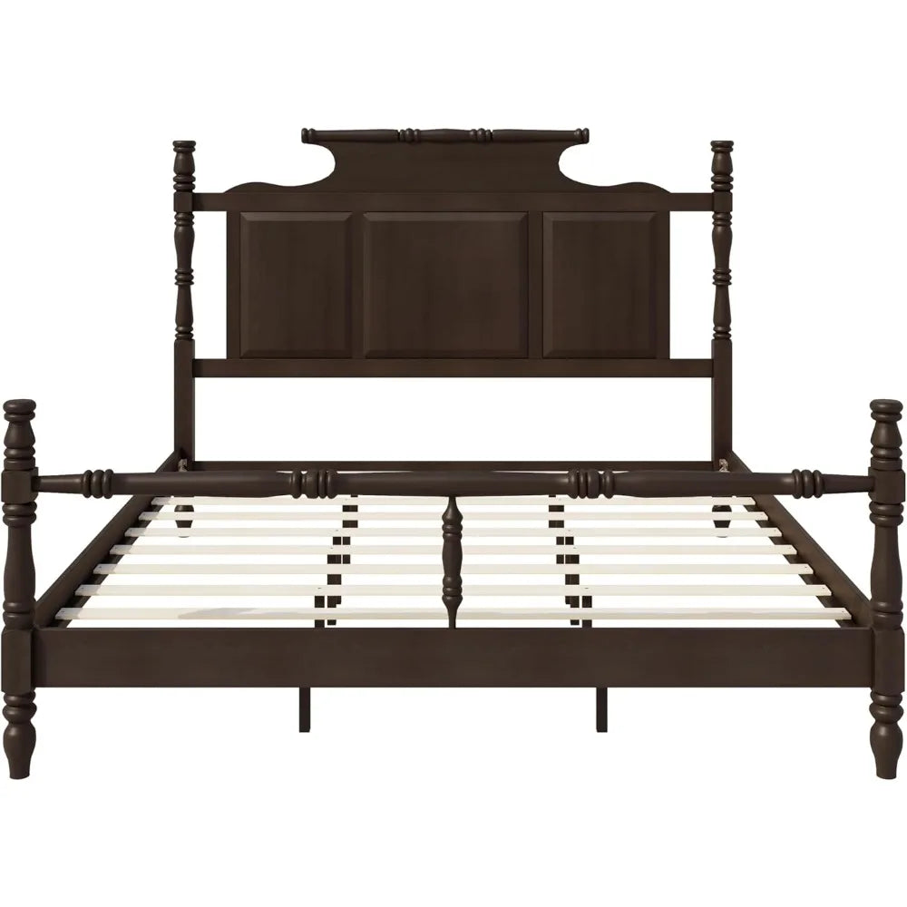 Softsea King Size Platform Bed with Crown Headboard and Storage