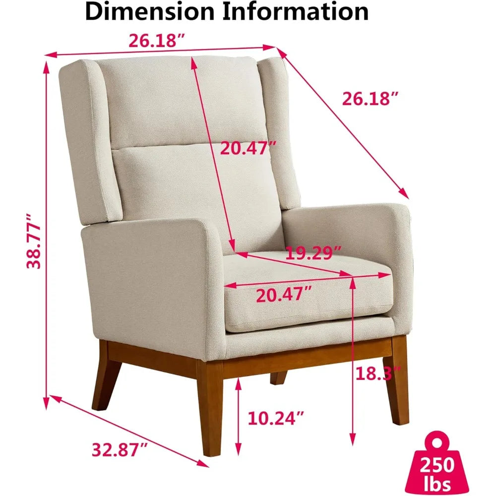 Beige Upholstered Wingback Armchair Mid Century Modern Design